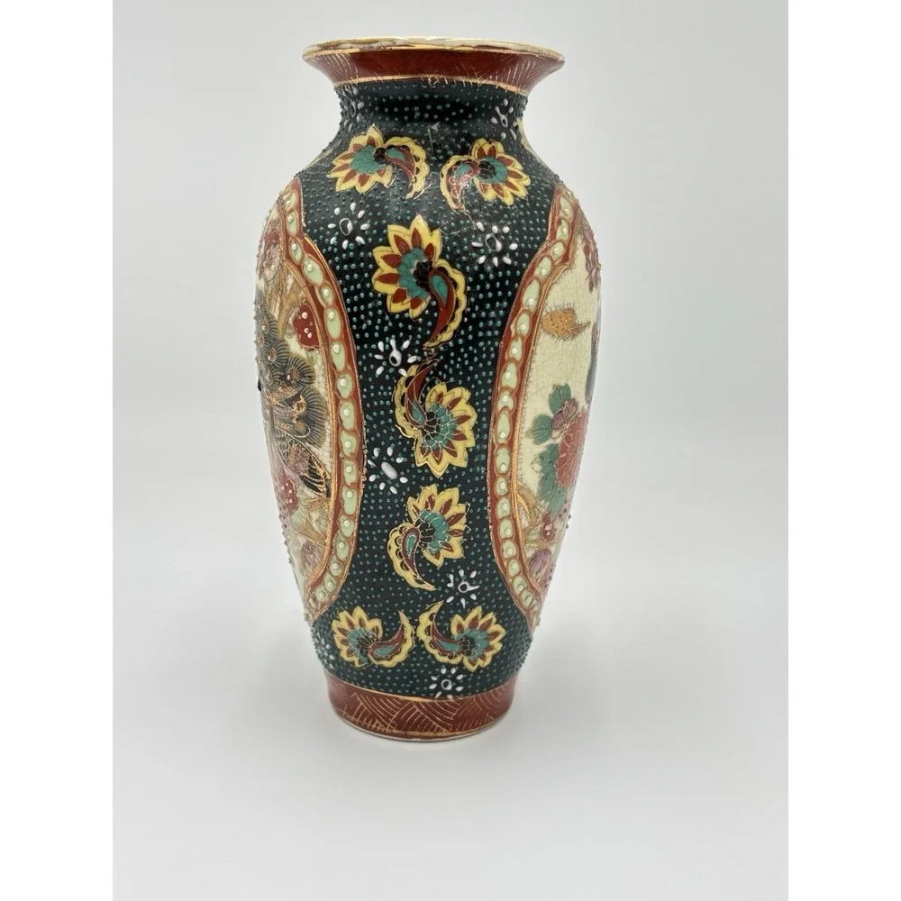 Vintage Japanese Moriage Peacock Vase 9